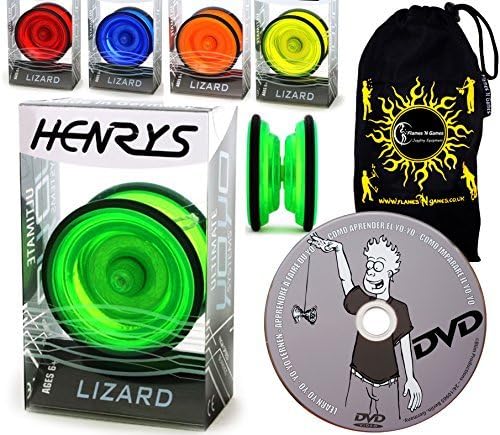 Henrys LIZARD YoYo - Professional Yo Yo Set + LEARN Yo-Yo Tricks DVD +Travel Bag! Pro YoYos For Kids & Adults. (Blue)