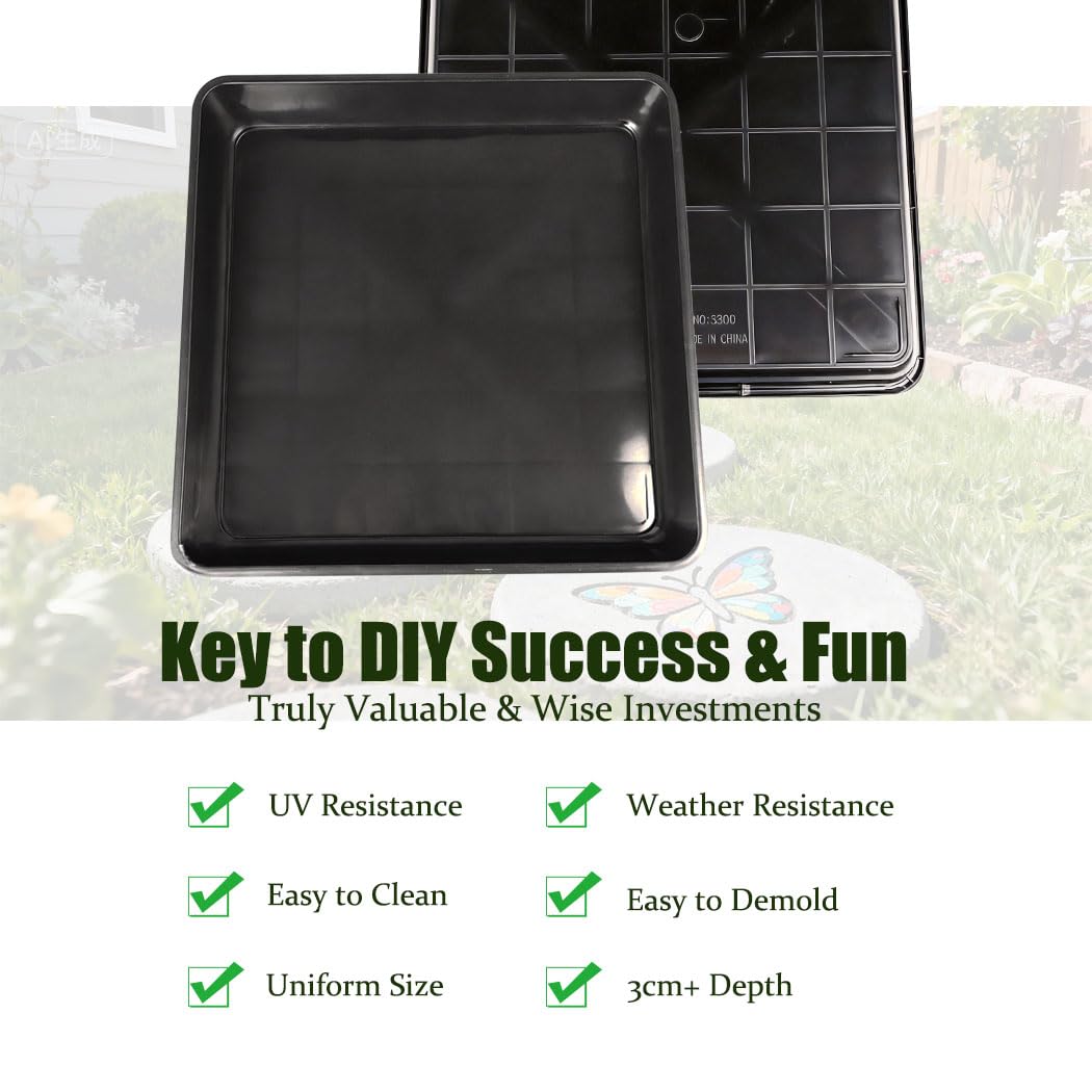 6 Pcs Stepping Stone Mold, Square Plastic Paver Molds for Concrete, 12 * 12 in/ 1.73 in Depth Black Cement Tray, Reusable DIY Form for Paving Garden Path, Walkway, Patio, Outdoor Landscaping