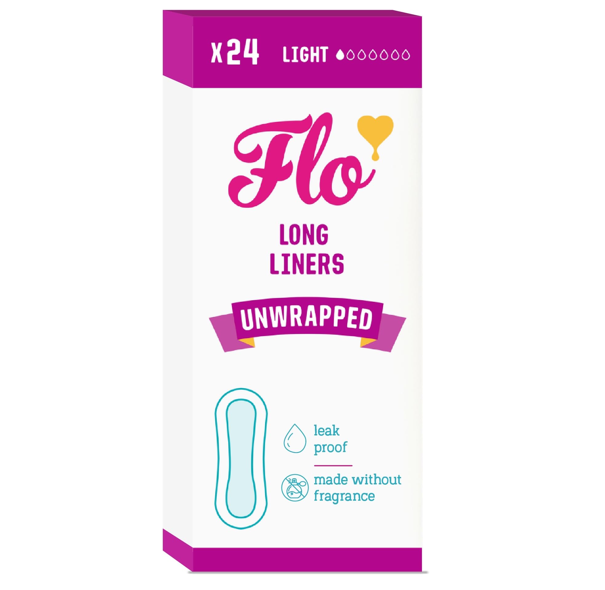 Flo - Unwrapped Long Liners (24 Pack) Light Flow - Natural, Absorbent, Soft & Breathable - Made with Organic Bamboo - Panty Liners for Women - No Chlorine Bleach or Fragrance - Vegan & Cruelty Free