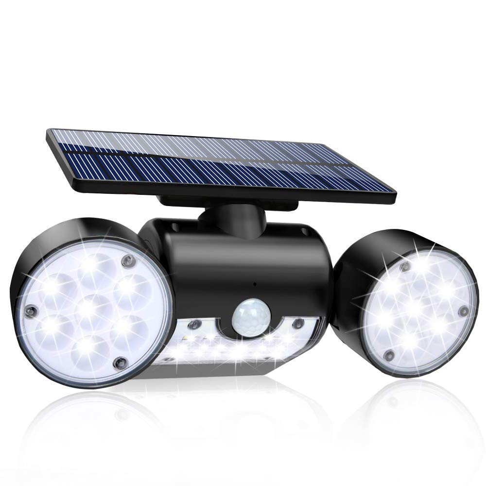Wedd Luci solari da esterno, luci di sicurezza solari a led, con sensore di movimento a doppia testa Faretti Applique a 360 ° con movimento solare orientabile
