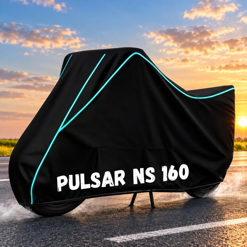 Image of Bike Body Cover for Pulsar NS 160 - Heavy Duty Waterproof, Dustproof & Scratch Resistant Motorcycle Cover, Full Body Outdoor Cover with UV & Rain Protection, Black Aqua Piping