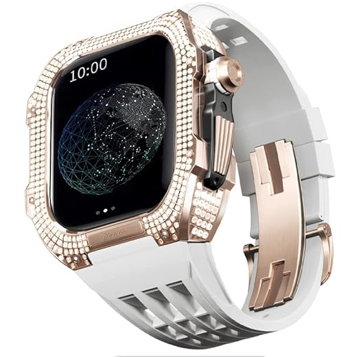 VELORE Caixa de titânio nobre e pulseira de borracha, compatível com Apple Watch 44MM, moldura de liga de titânio e pulseira fluororubber para kit de conversão de 44 mm série IWatch 6/5/4/SE 44mm (Cor: Branco 2, Tamanho: 44 mm