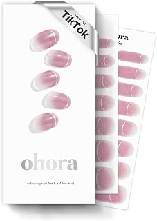 ohora Semi Cured Gel Nail Strips (N Mute Line) - Pink, French, Ombre, Works with Any UV/LED Lamps, Salon-Quality, Long Lasting, Easy to Apply & Remove - Includes 2 Prep Pads, Nail File & Wooden Stick