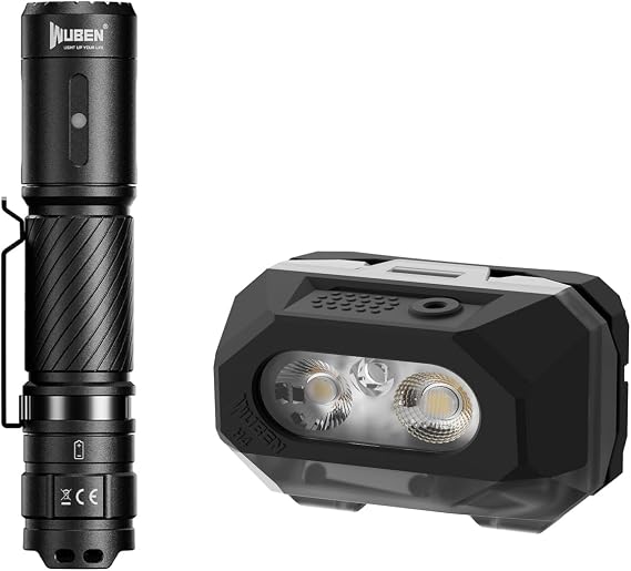 WUBEN C3 Flashlight 1200 High Lumens Rechargeable Bundle H4 LED Headlamp Rechargeable, 800 Lumens Super Bright