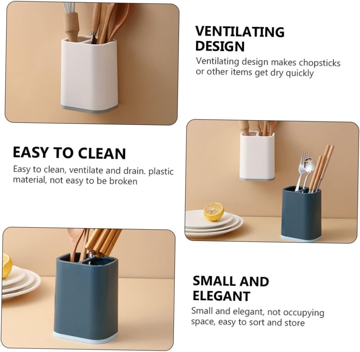 2pcs Kitchen Chopstick Holder Drain Mounted Utensil Organizer Multifunctional Kitchen Storage Shelf for Cutlery and Spoons Blue and White
