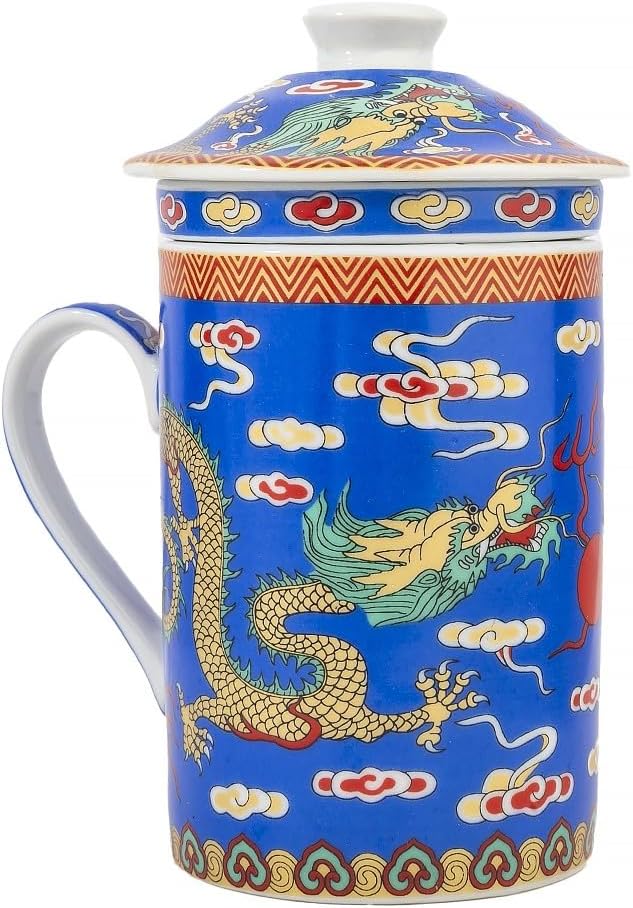 lachineuse - Tea or Infusion Mug - Imperial Blue Dragon Design - Porcelain Mug - Height 14.5cm - Breakfast Relaxation - Gift Idea - Asian Chinese