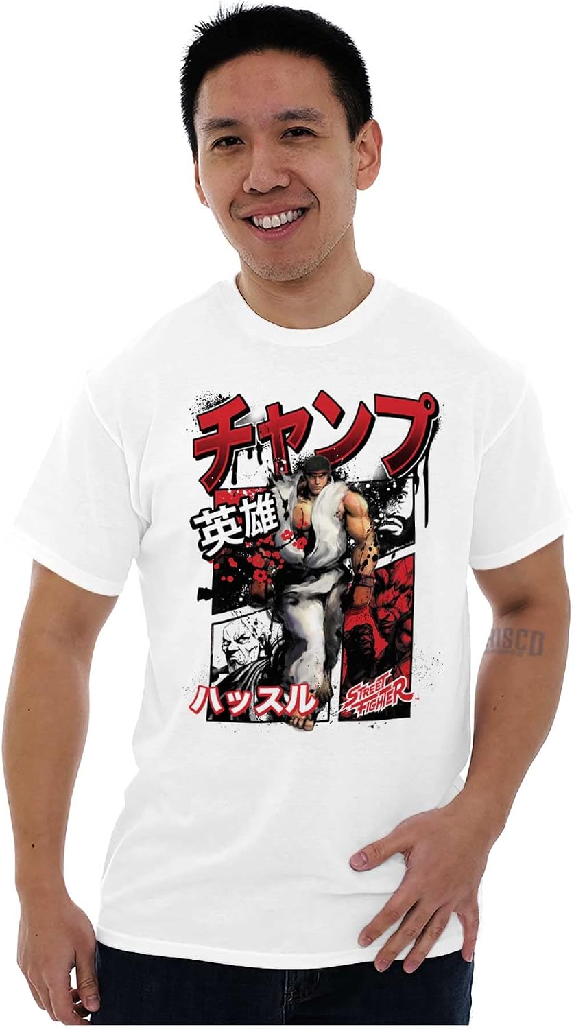 Brisco Brands Retro Kanji Street Fighter Ryu Mens Graphic T Shirt Tees