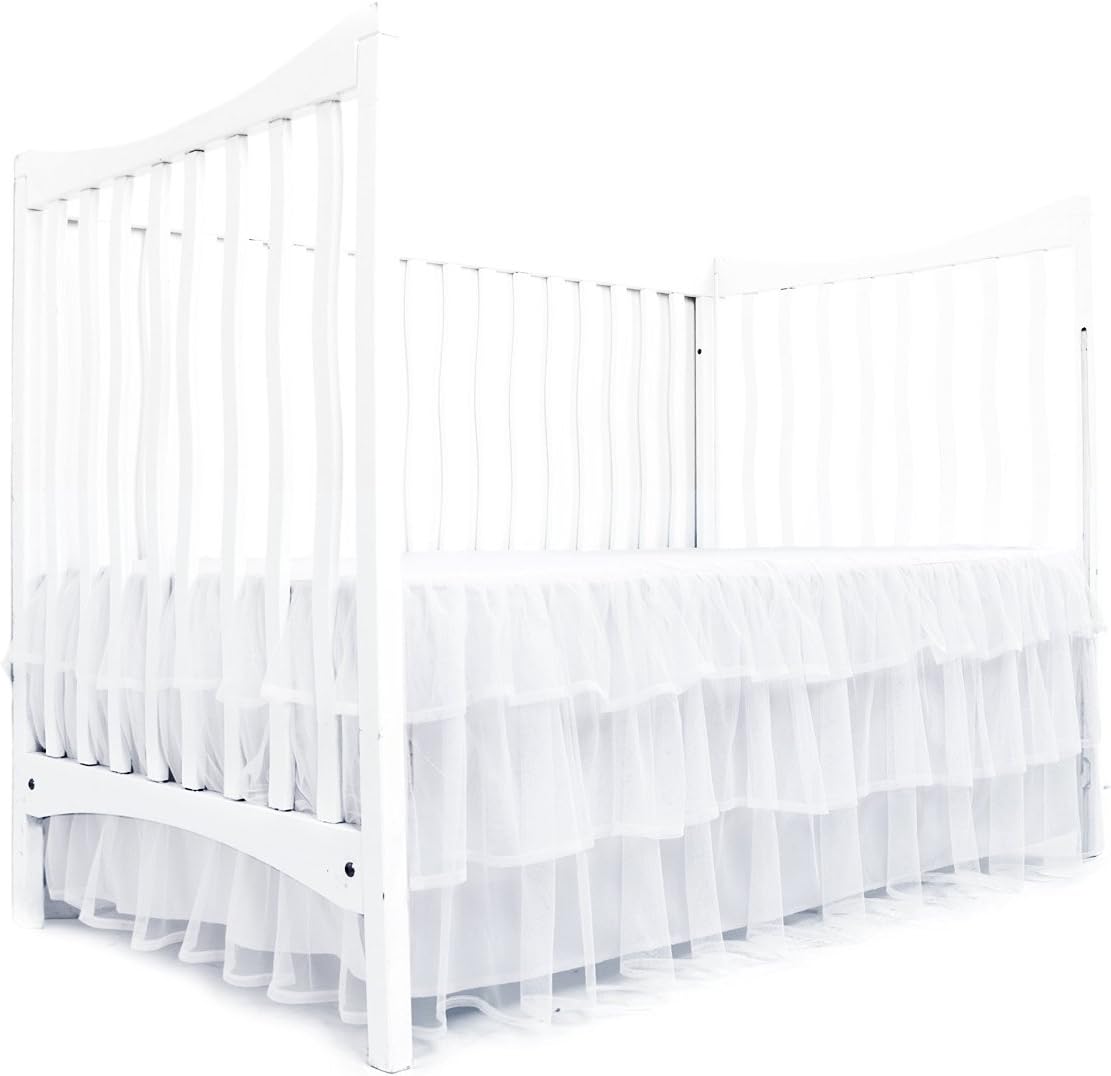 Tadpoles Triple Layer Tulle Crib Skirt | 28" x 52" with a 16" Drop | Made of 100% Polyester Panels, 80% Polyester & 20% Cotton Lining | Soft, Smooth & Durable | Ideal for Babies | White