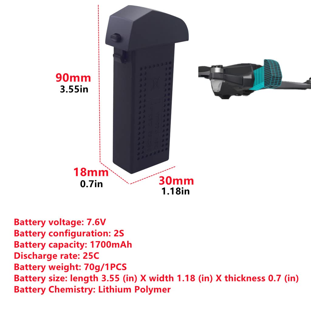 2PCS 7.6V 1700mah Batterie au Lithium pour HS175D SYMA Z6 Z6pro Photographie aérienne Pliant quadrirotor Accessoires télécommande hélicoptère Batterie au Lithium