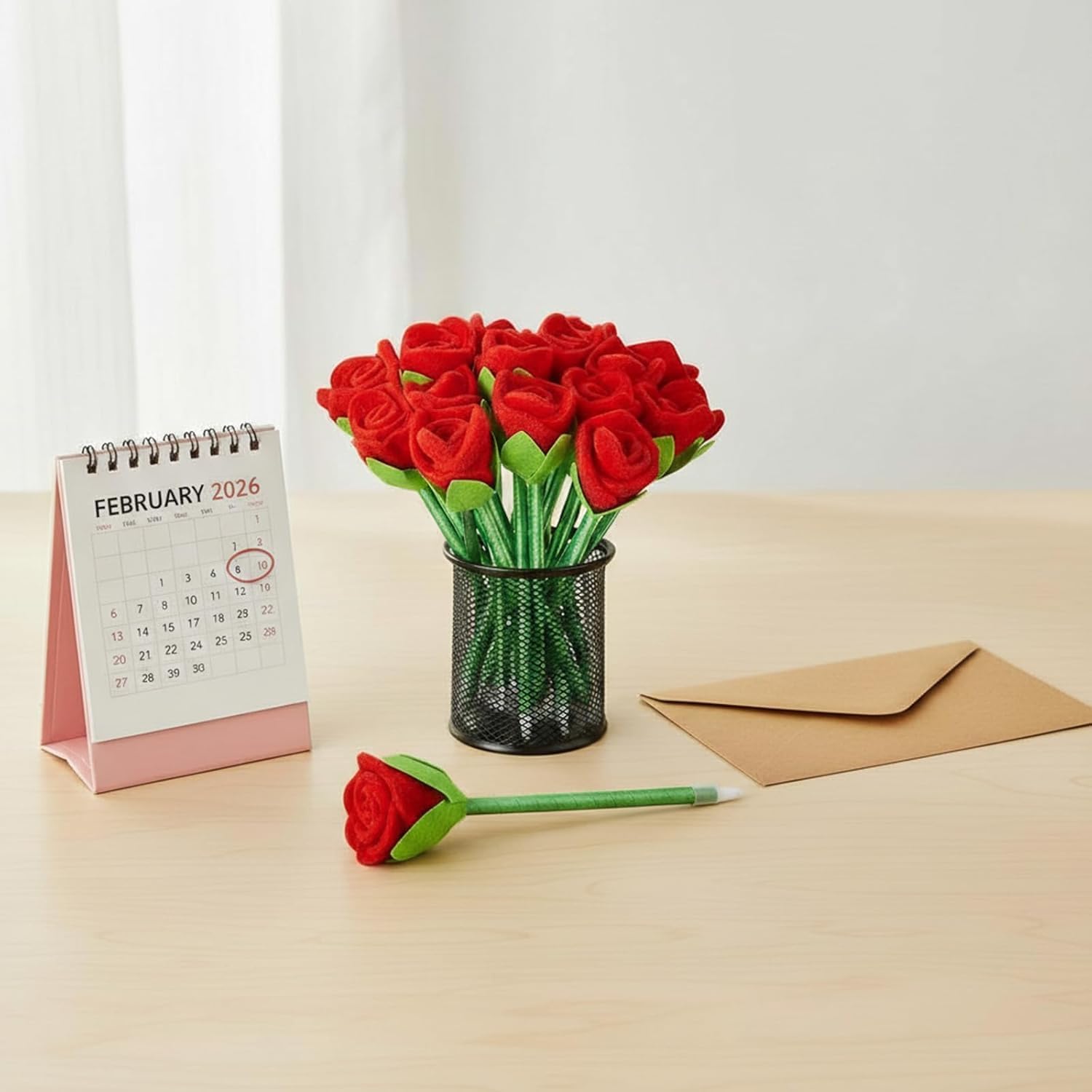 Zonon Valentine‘s Day Rose Pens Plush Flower Ballpoint Pens for Girls Teens Adults Girlfriend Wife Mother Birthday Valentines Presents Gifts Party Favor Office Supplies (60 Pieces)