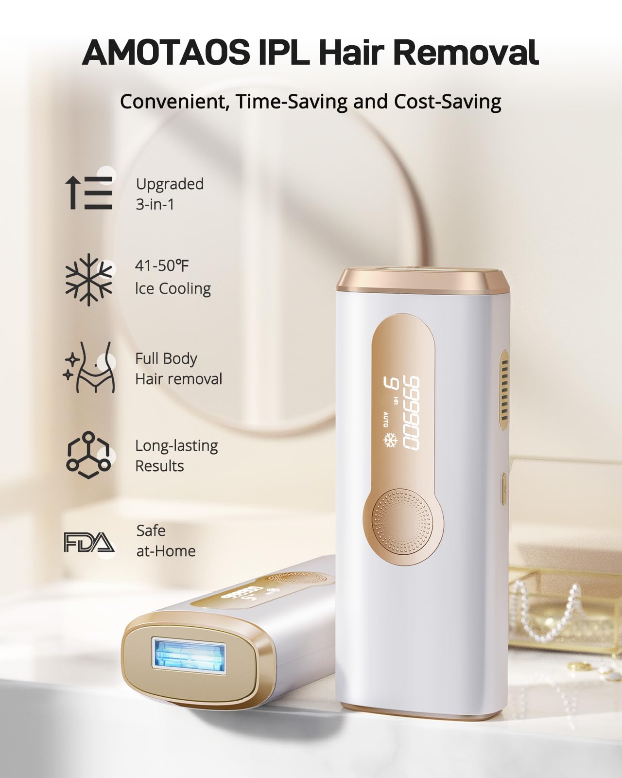 AMOTAOS Laser Hair Removal, Ice Cooling IPL Hair Removal for Women, Painless & Long-Lasting Epilator Hair Removal Device for Face Armpits Arms Bikini Line Leg Whole Body Use