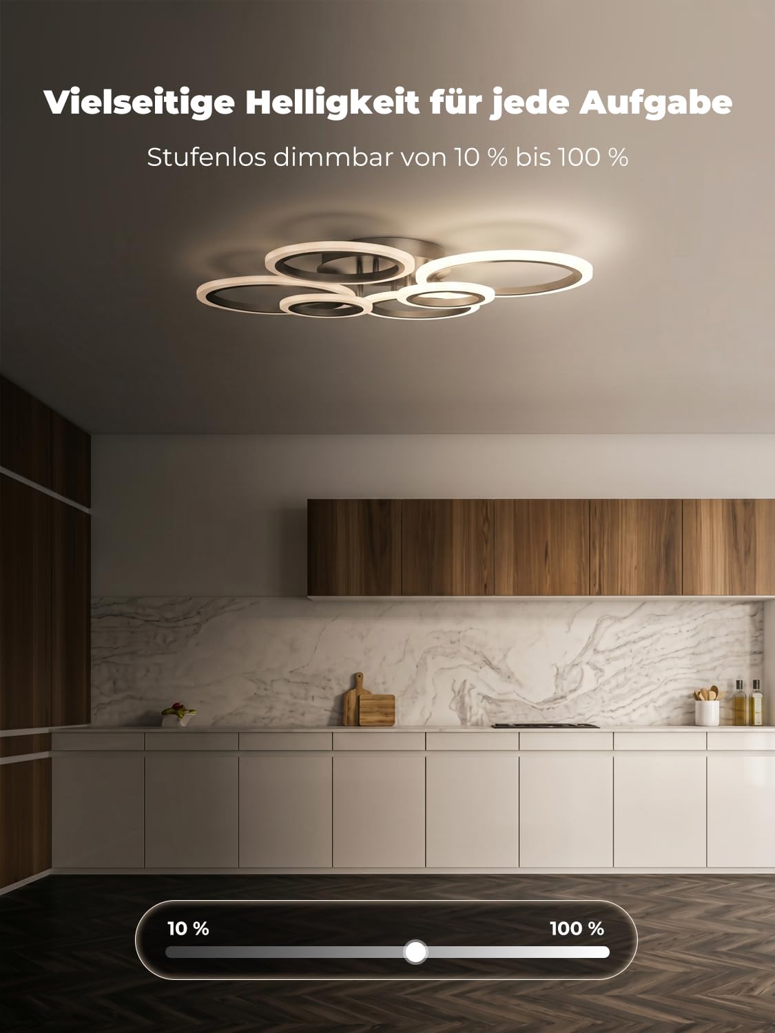 Deckenlampe Led mit Fernbedienung & APP, Decken Lampen mit 6 Ring, Dimmbar, Licht Memory Funktion mit Timer, Moderne Deckenleuchte Rund Wohnzimmer Flur Schlafzimmer, Schwarz