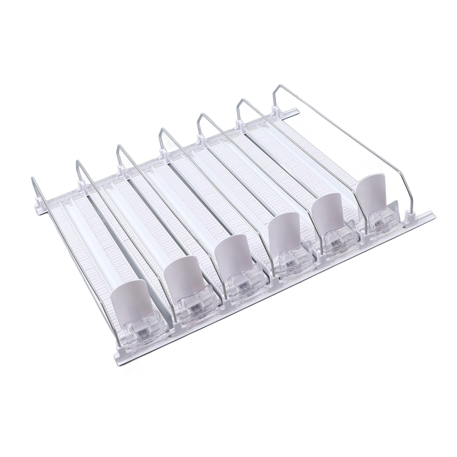 Wakects Soporte para Bebidas Autoempujable, Organizador Automático de Bebidas ABS, 6 Filas, Ancho Ajustable, con Resorte, 15 X 15 Pulgadas, Dispensador de para Refrigerador, Hogar, Supermercado