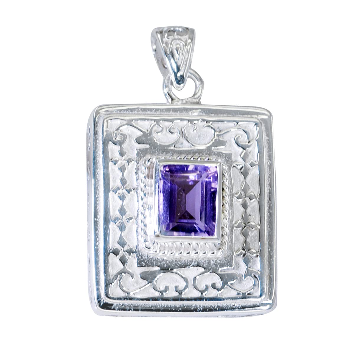 Pendentif octogone en améthyste violette et argent pour votre style quotidien