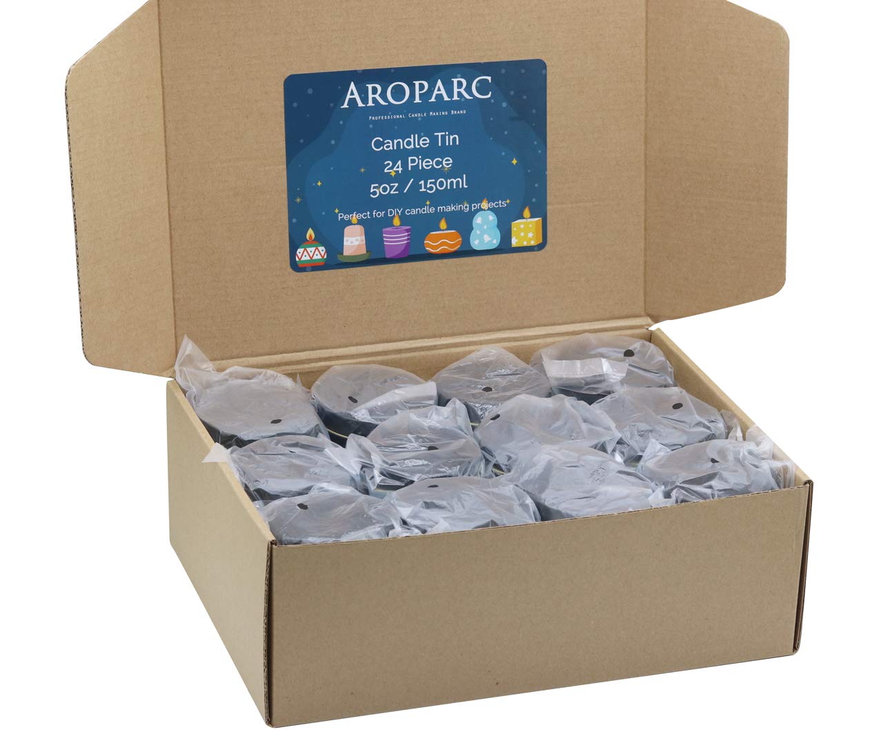 Buy Candle Tin 4oz 24 Piece Candle Containers, Black Candle Tins for