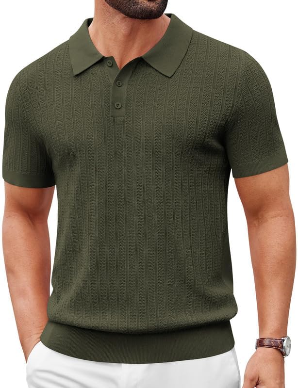 COOFANDY Mens Knit Polo Shirts Short Sleeve Slim Fit Textured Golf Polo Shirt Casual Summer Vacation T-Shirts