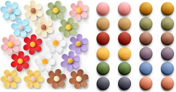 24pcs Cute Fridge Magnet, 18Pcs 9 Colors Large 3D Flower Fridge Magnets for Whiteboard, Locker,Fridge, Kitchen, and Office