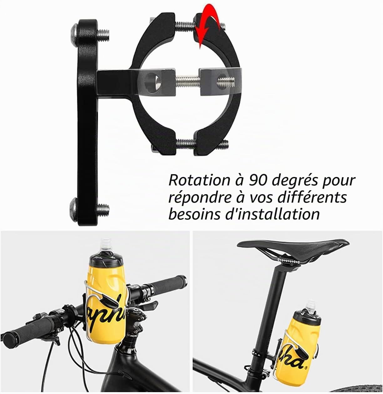 PLATTBK Adaptateur Porte Bidon Velo, Support Porte Gourde VTT Alliage Aluminium, Porte Bouteille Pince Guidon