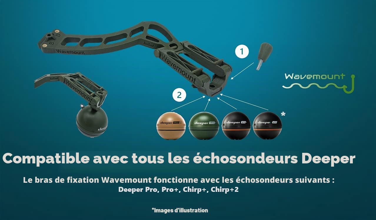Wavemount - Support Deeper pour tous les bateaux d'alimentation et bateaux pneumatiques (kit de fixation)