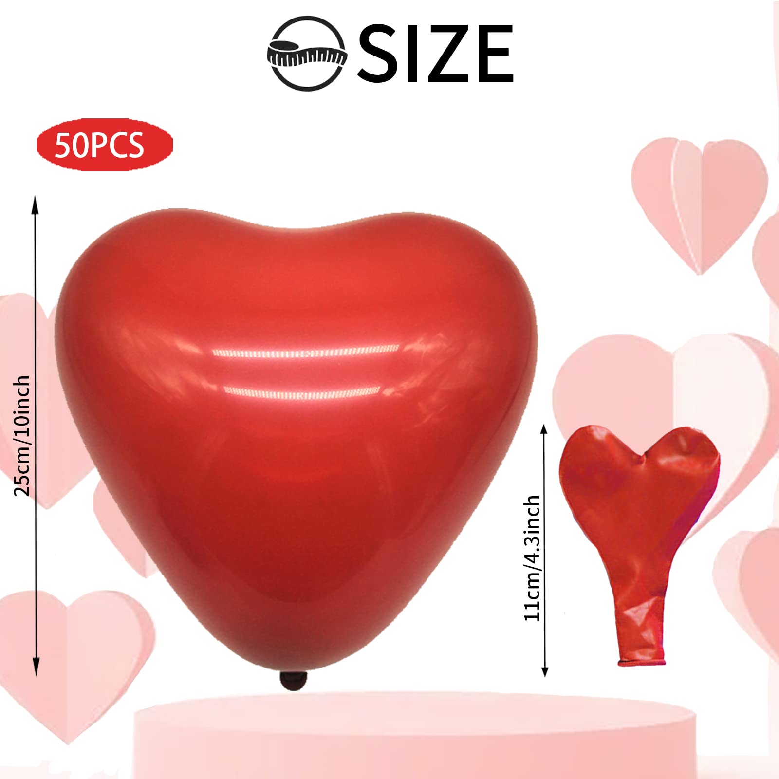 50 palloncini a forma di cuore, 12 pollici, rossi, palloncini a elio, per matrimonio, addio al nubilato, San Valentino, compleanno, fidanzamento, decorazione per feste