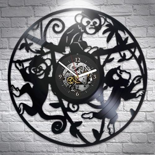 Monkey Vinyl Wall Clock, Animals, Wall Clock Vintage, Monkey Gift for Woman, Wall Clock Large, Wall Clock Modern, Monkey Gift for Girl, Monkey Xmas Gift for Kids, Monkey Gift for Brother