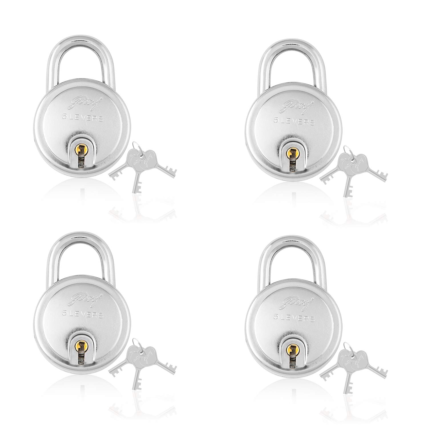 Godrej Locking Solutions and Systems Round Padlock with 5 Levers 3 Keys (Pack of 4)