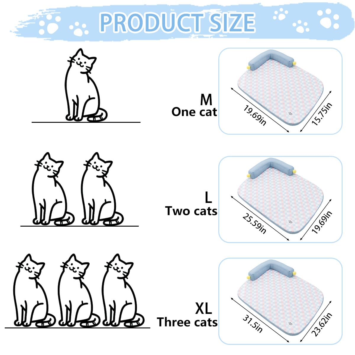 Cama refrescante para mascotas y alfombrilla para mascotas, 21 x 15 pulgadas, comodidad de verano con almohada suave en forma de L o gatitos y gatos para perros y gatos, manta de refrigeración