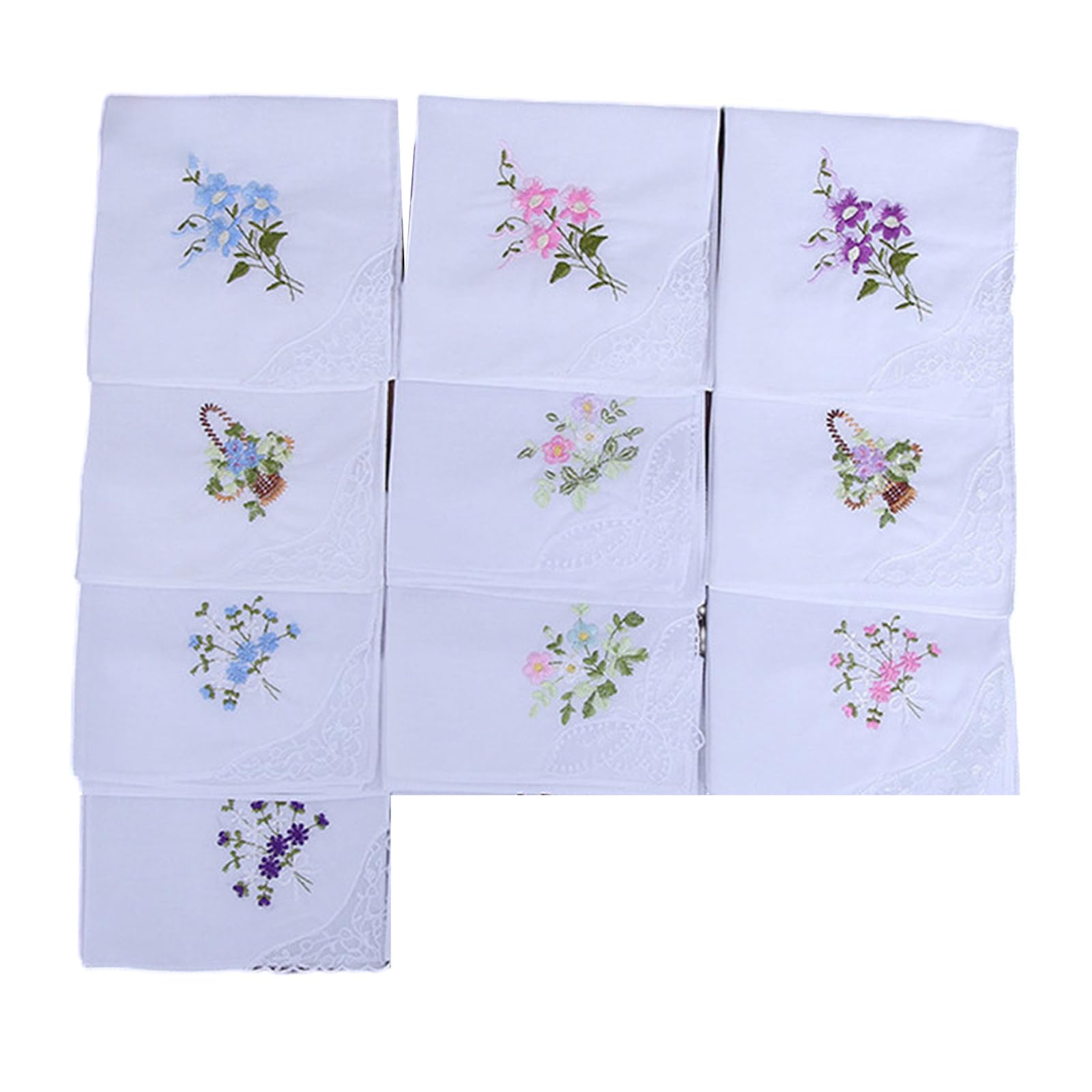 Buxuaaaa 10lots White Embroidered Ladies Handkerchief Light Weight Handkerchief for Travel and Daily Use Travel Friendly Cotton