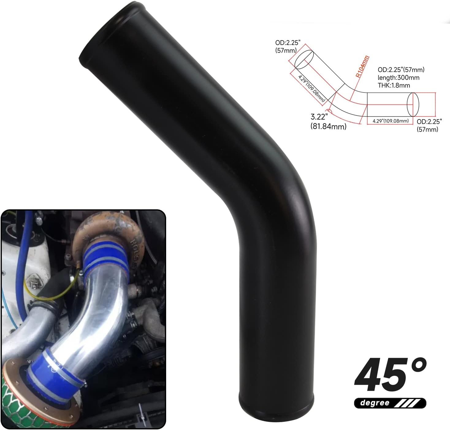 Universal 2.25" 45 Degree Aluminum Turbo Intercooler Pipe
