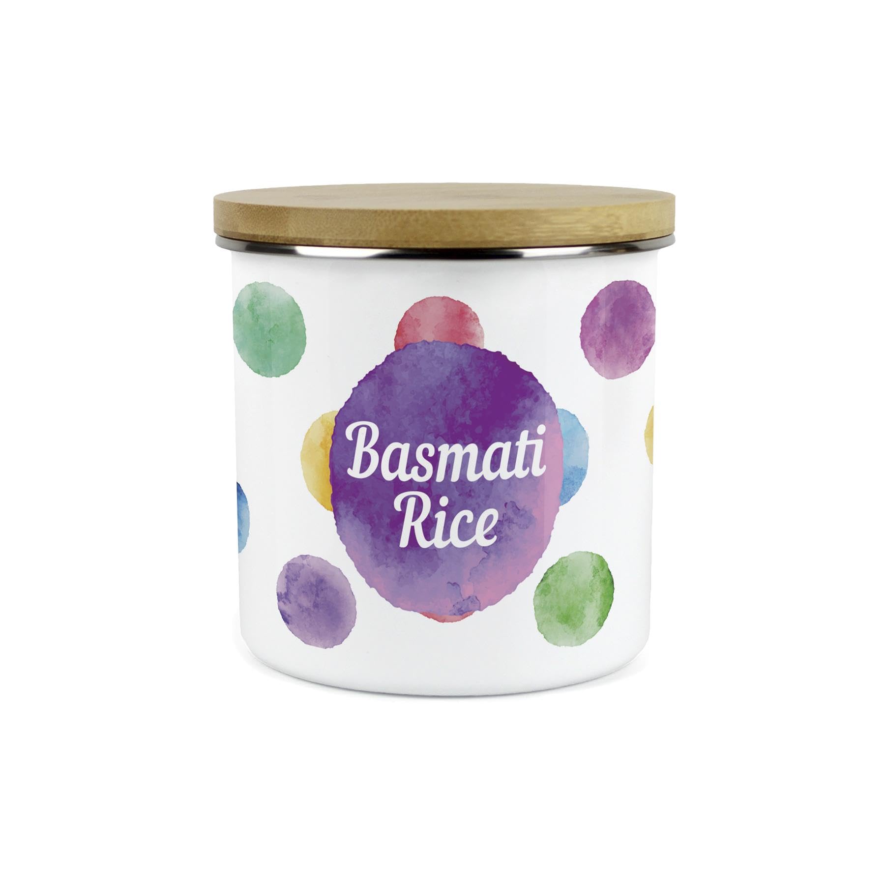 Polka Dots Personalised Storage Canister - Multicoloured Large 1.2L Enamel Kitchen/Home Container