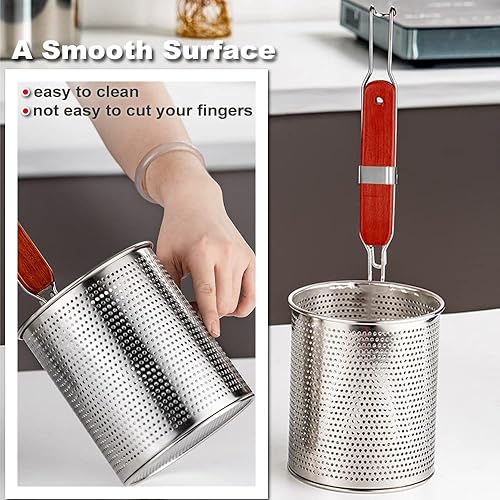 Miniatura 3 de Colador de pasta de acero inoxidable microperforado con asa, colador de fideos para albóndigas de alimentos, cesta de pasta de fideos colados, 2