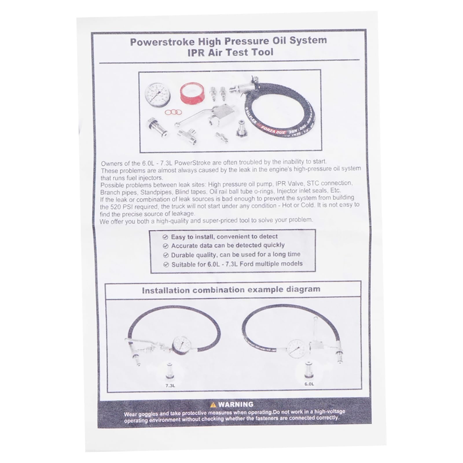 Juego de verificación de presión de aire diseñado para comprobador IPR de flujo de cuidado de circuito de lubricación de alta presión de motor de 6.0 L y 7.3 L
