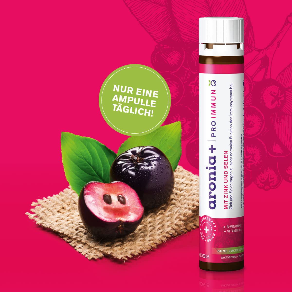 aronia+ PRO IMMUN Trinkampullen, 30 Stück, Nahrungsergänzungsmittel mit Zink und Selen, ohne Zuckerzusatz