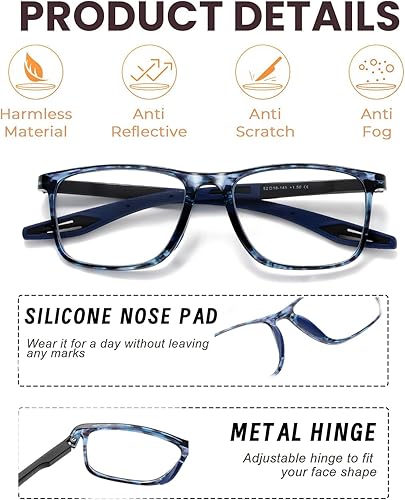 Miniatura 10 de Hubeye 5 pares TR90 de gafas de lectura deportivas para hombres y mujeres ultraligeros flexibles anti-luz azul lectores +3.5
