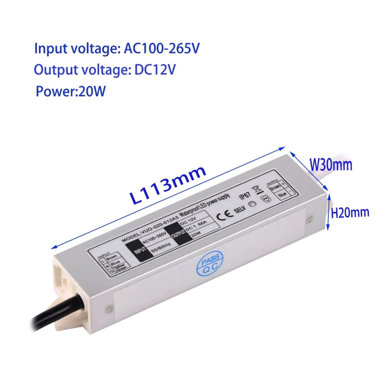 1 PZ LED ingresso alimentazione impermeabile AC100-265V uscita 12V 1A 12W/1.68A 20W /2.5A 30W/ 3.75A 40W /5A 60W / trasformatore(100W)