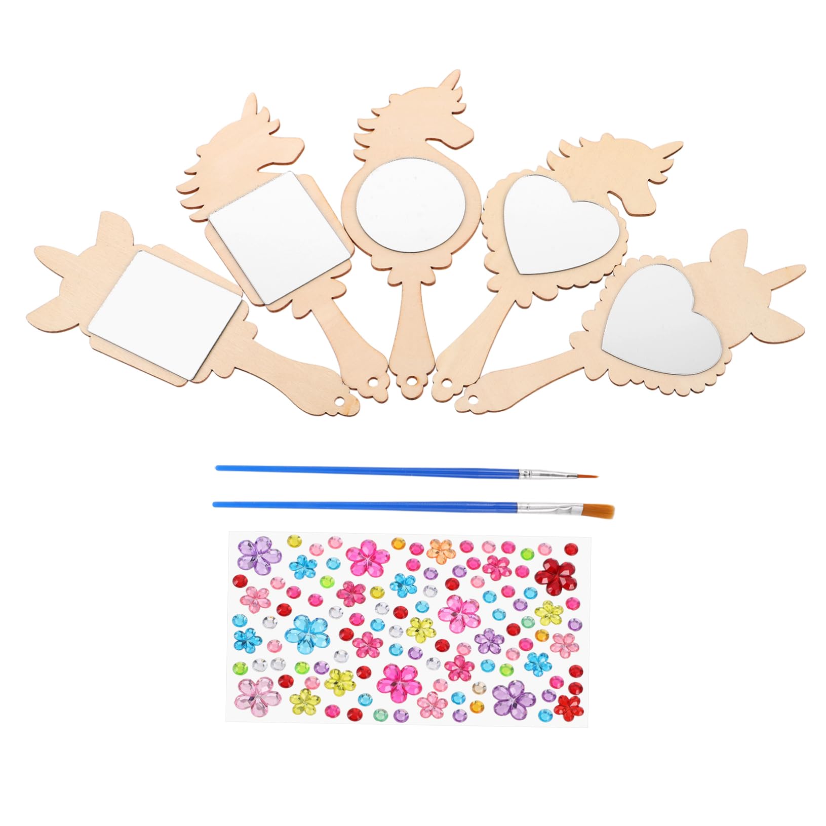 Gogogmee DIY Kids Mirror Craft Set Princess Decor for Girls Handheld Wooden Hand Mirrors Decorative Decorations for Kids Rooms Art Supplies for Birthday Parties