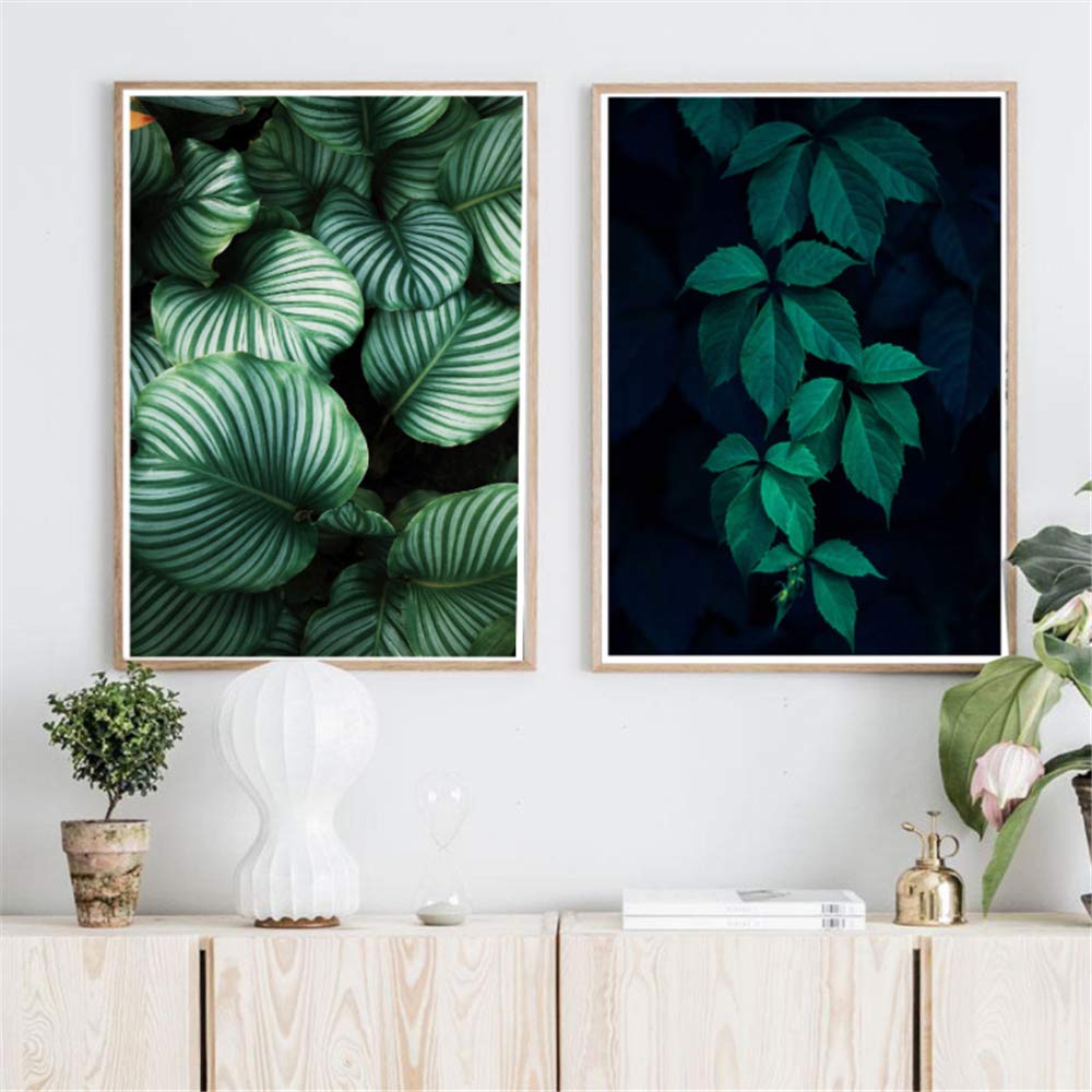 Pintura de la Lona Diosa Hoja Carteles Lámina de Pared Plantas Tropicales Cuadros de Pared para Sala Decoración del Marco del hogar 50x70cm (19.7 "x27.6) x2 con Marco
