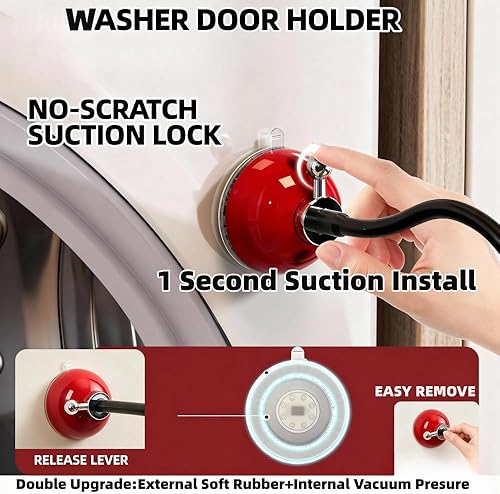 Miniatura 6 de Soporte y tapón de puerta de lavadora de carga frontal, soporte de puerta de lavadora con base de ventosa de 2.5 pulgadas y manguera flexible, tapón