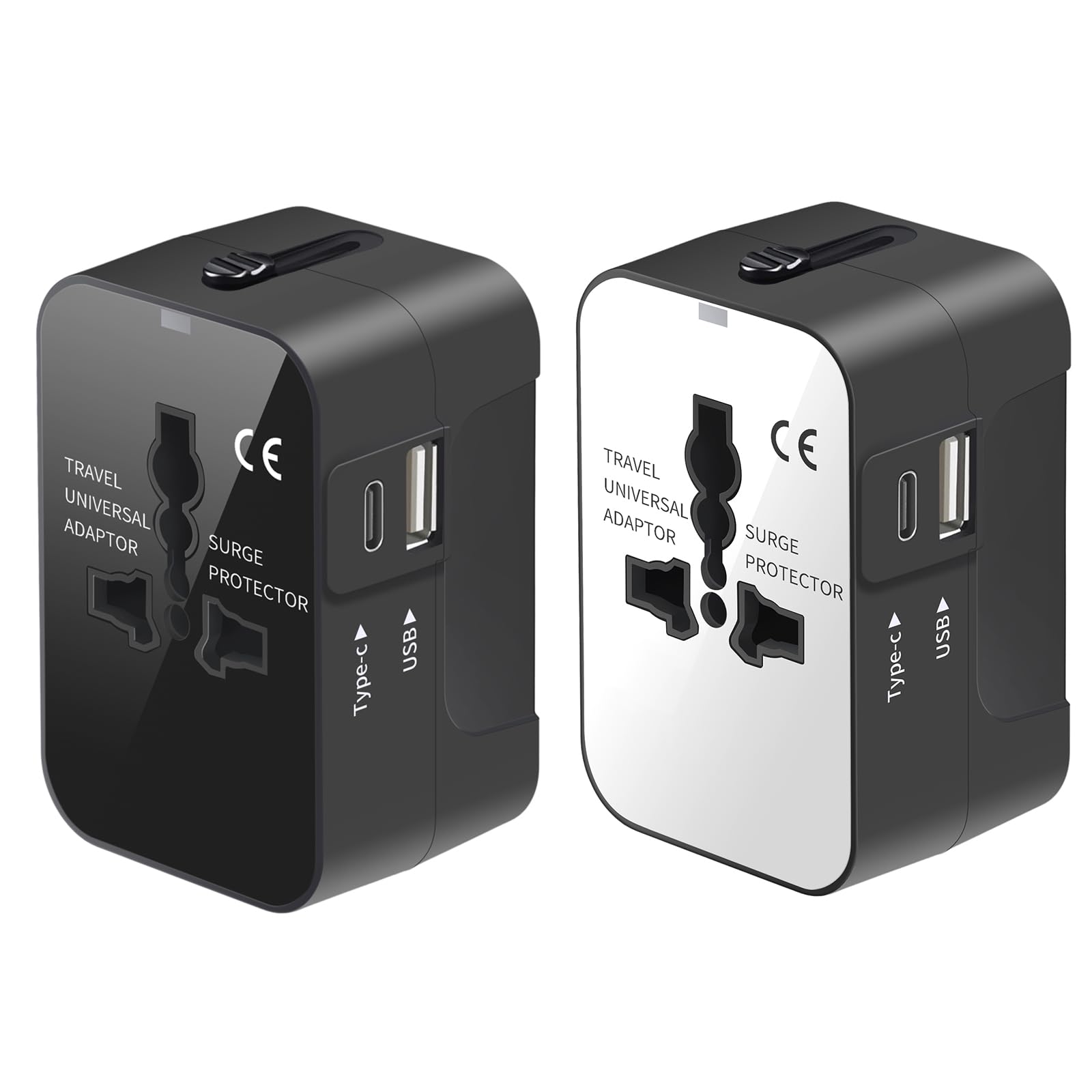 Travel Adapter 2 Pack, Worldwide All in One Universal Travel Adaptor AC Power Plug Adapter Wall Charger with USB-C and USB-A Charging Ports for USA EU UK AUS Black&White