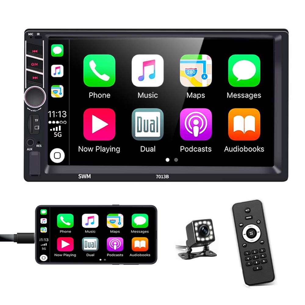 Podofo Double Din Car Stereo inDash Car Radio with Apple Carplay and