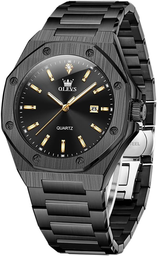 OLEVS Watch for Men Skeleton Business Dress Stainless Steel Waterproof Luminous Mens Wrist Watch