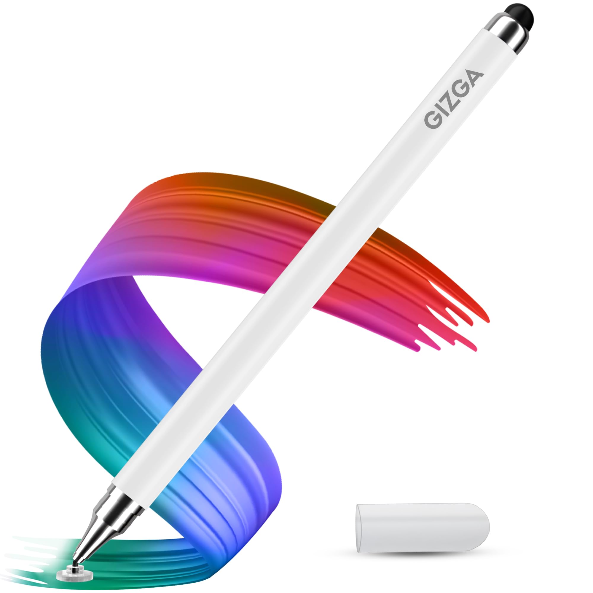 Gizga essentials 2 in 1 Universal Stylus Pen for All Touchscreen Devices| Fine Point Disc Tip & Soft Rubber Tip Touch Pen for iPad/Pro/Air/mini, iPhone, iOS/Android, Tablets, Smartphones (White)