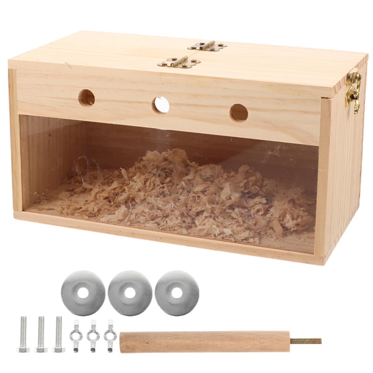 Caja nido para periquitos de madera con panel transparente de estilo casual y generoso para loros