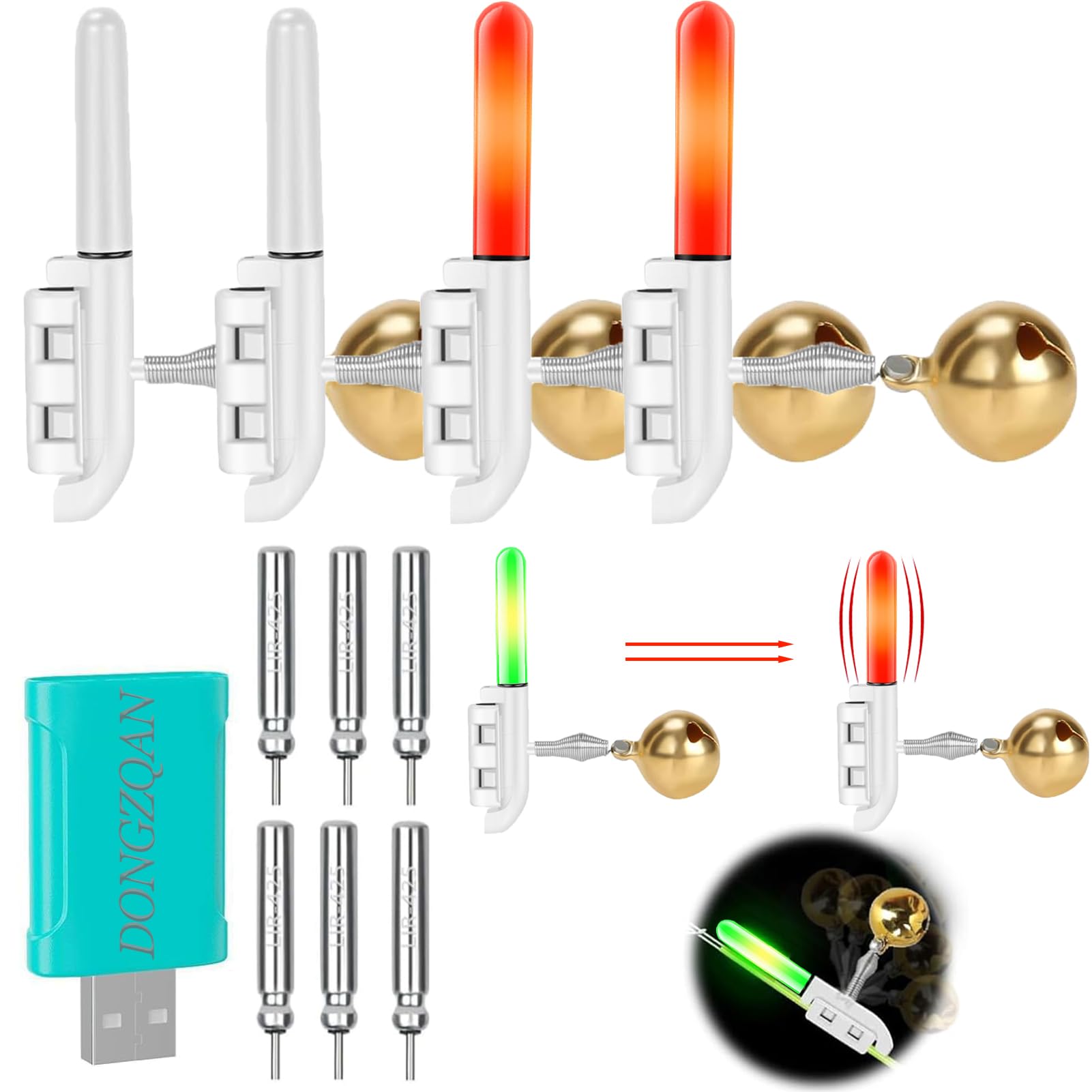 Luci Per Pesca Notturna - 4 Indicatori LED Impermeabili Con Allarme - Per Canne Da Pesca 1.8-2.7mm