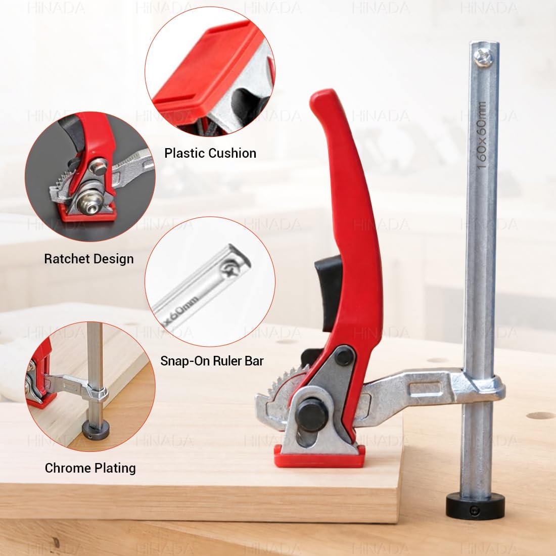 Bankhaken 20mm Set, 2× Schnellspann-Hebelzwingen 6× rutschfeste Niederhalter, Tischzwingen aus Chrom-Vanadium-Stahl für MFT-Tisch & Werkbank, präzises und sicheres Holzwerken