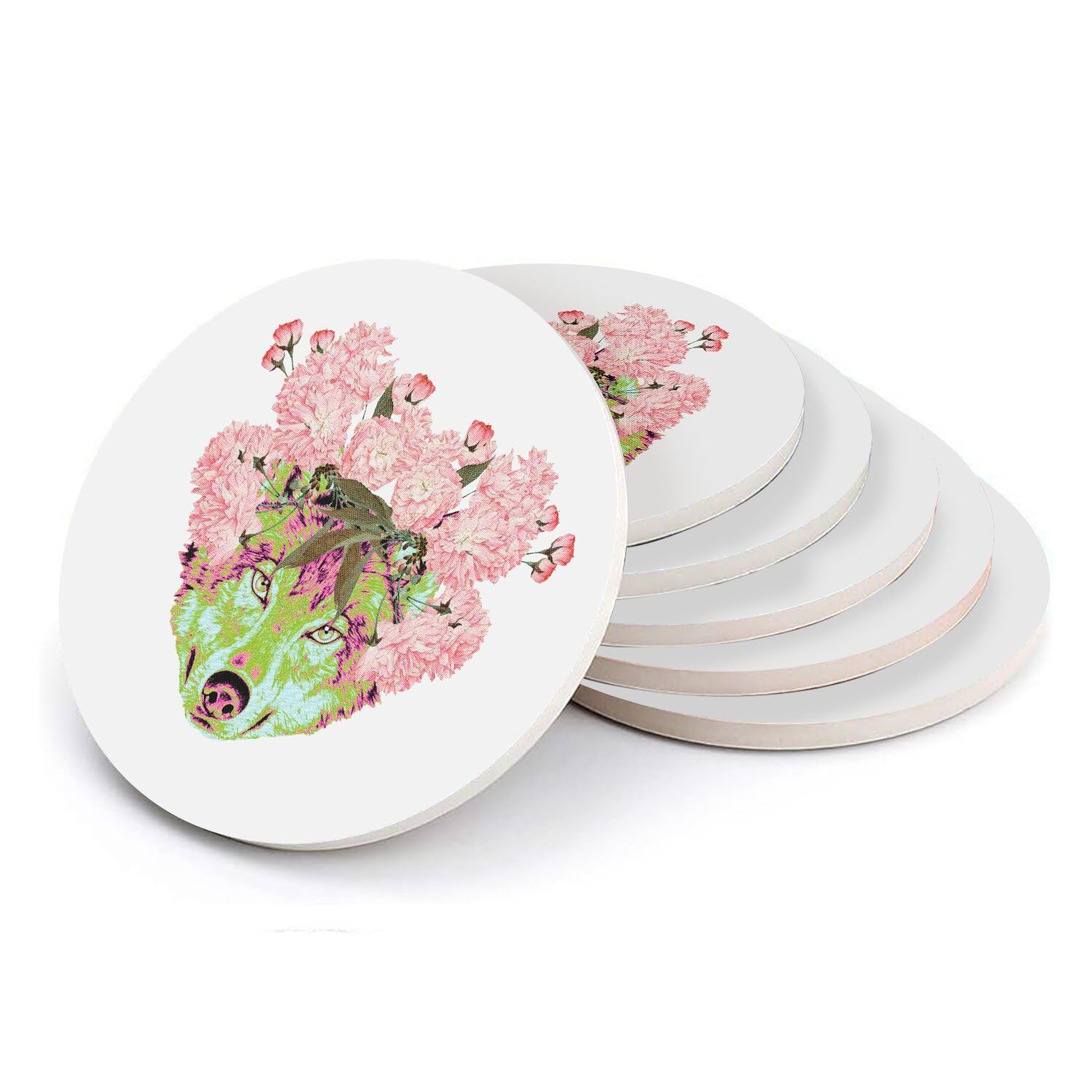 Sous-verre ronds en céramique Flora Loup, un artisanat graphique aux motifs botaniques