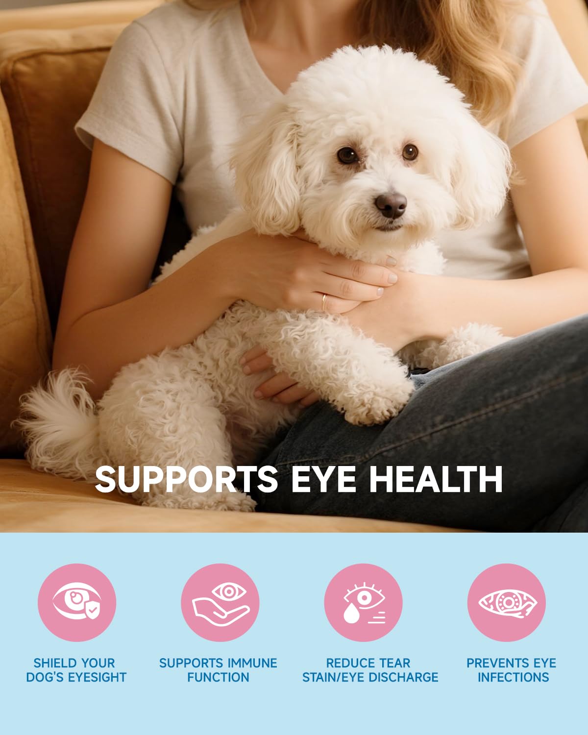 Removedor de Manchas de lágrimas para Perros, Suplemento para Manchas de lágrimas en Perros, para la Salud Ocular y el Cuidado del Pelaje Blanco, con Luteína, Manzanilla, Mezcla de Probióticos, 100g