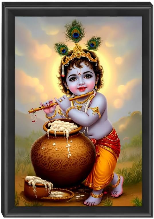 Baby Krishna Photo Frame - Lord Krishna Photo for Pregnant Women | Bal Gopal Frames for Walls, Home, Office & Living Room Decoration (Design 03, 10x15)