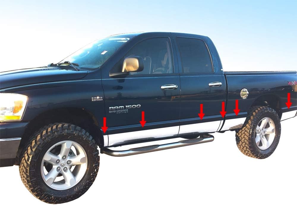 Made in USA! Compatible with 2002-2008 Dodge Ram Quad Cab Short Bed Rocker Panel Trim Body Moulding 5.5" Wide 12P