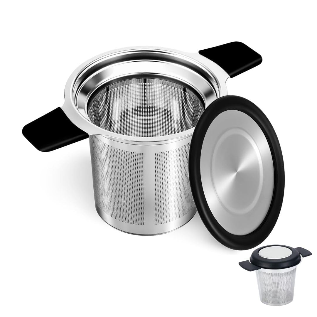 Tea Infuser & Strainer | 304 Stainless Steel, Premium Double-Handle Design with Extra-Fine Mesh & Silicone Lid for Mess-Free, Perfect Loose-Leaf Tea-image-6